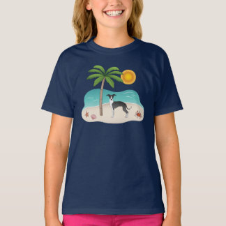Black And White Iggy Dog At Tropical Summer Beach T-Shirt