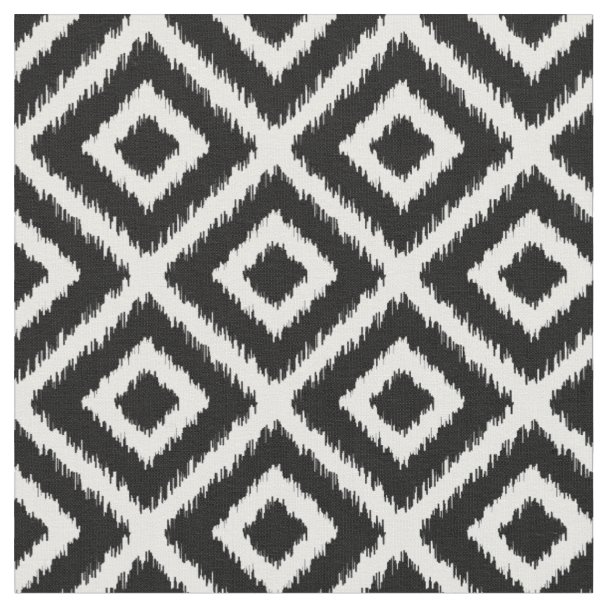 Ikat Diamond Pattern - Black and white Fabric | Zazzle