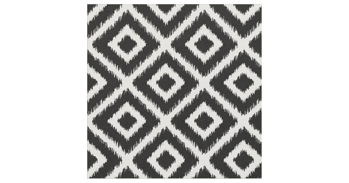 Black and White Ikat Diamonds Fabric Zazzle