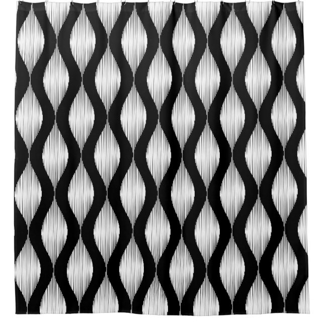 Black and white Ikat pattern shower curtain design (Front)