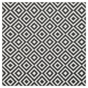 Black And White Ikat Squares Mosaic Art Pattern Fabric