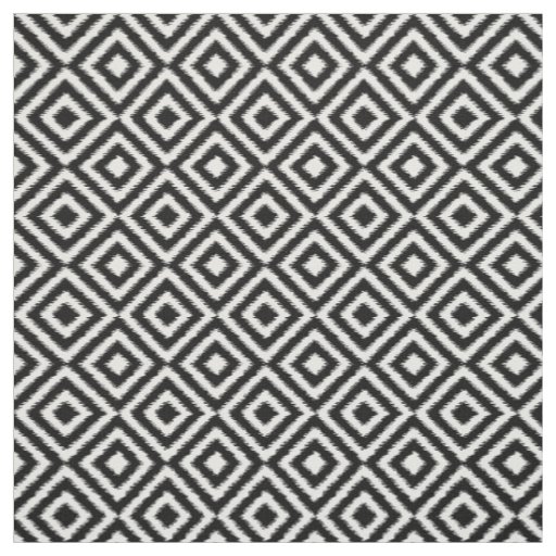 Black And White Ikat Squares Mosaic Art Pattern Fabric