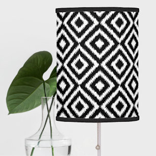 Black And White Ikat Squares Mosaic Art Pattern Table Lamp