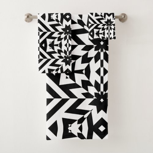 Black and White Illusive Op Art Geometric Pattern Bath Towel Set