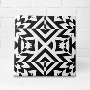 Black and White Illusive Op Art Geometric Pattern Ceramic Tile