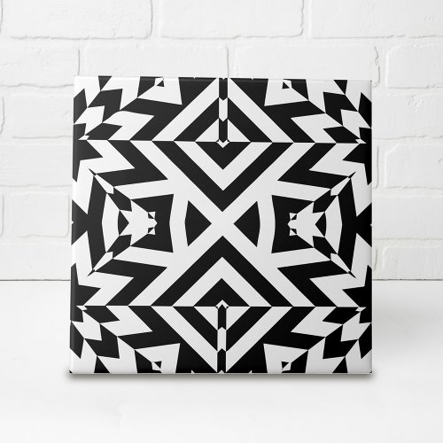 Black and White Illusive Op Art Geometric Pattern Ceramic Tile