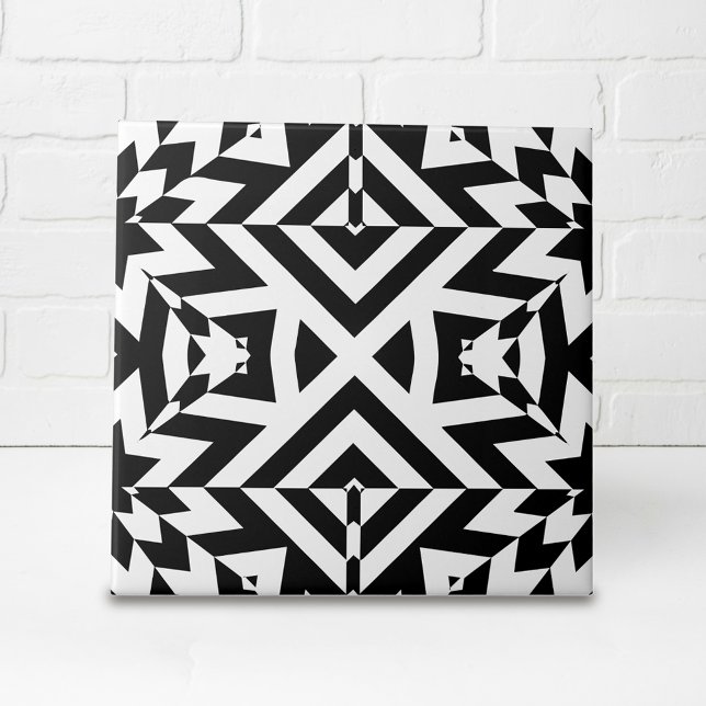 Black and White Illusive Op Art Geometric Pattern Ceramic Tile (Creator Uploaded)