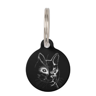 Black and white illustrated Cat Pet ID Tag