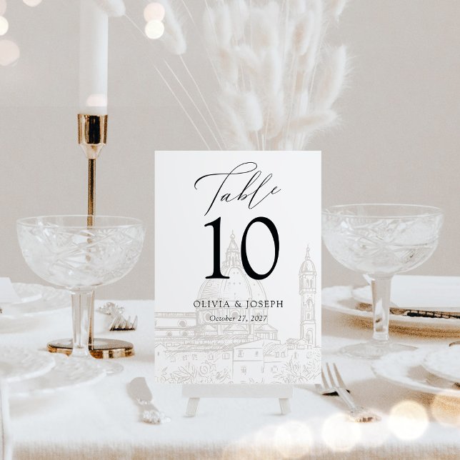 Black and White | Illustrated Italian Wedding Table Number (Creator Uploaded)