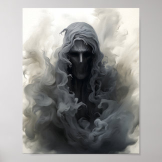 Black And White Illustration Of Creepy Ghost Poster