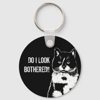 Black and white illustration of Funny Cat Keychain