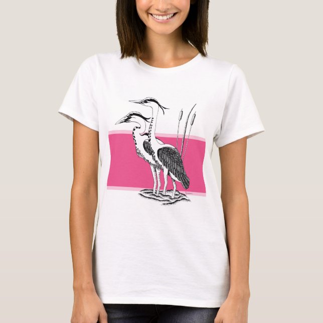 Black and white illustration of Heron T-Shirt (Front)