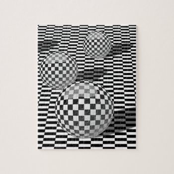 Black And White Illustration With Balls On A Chess Jigsaw Puzzle by Lykeion at Zazzle