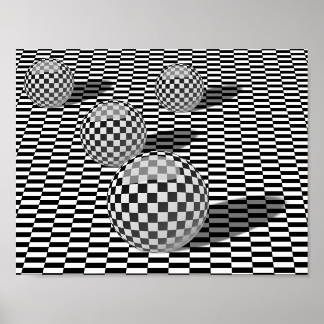 Black and white illustration with balls on a chess poster (Front)