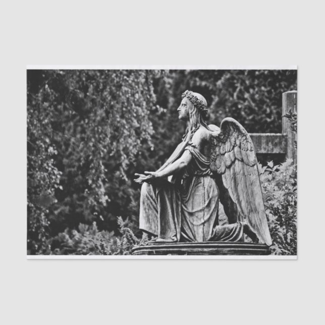 Black and white image kneeling angel tissue paper (Front)