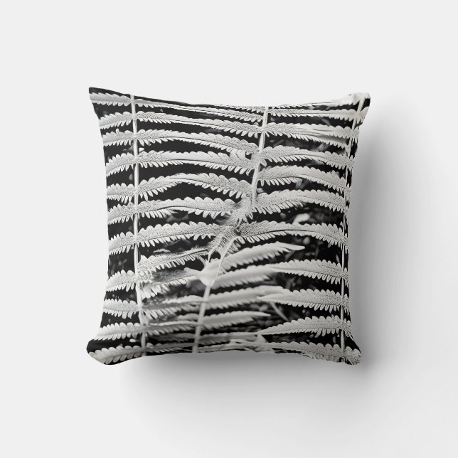 Black and white image of forest fern throw pillow (Front)