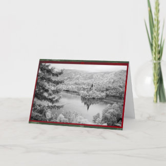 Black and white image of Lake Bled, Slovenia Holiday Card