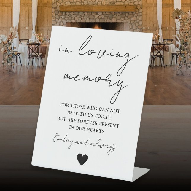 Black And White In Loving Memory Elegant Script  Pedestal Sign (Black And White In Loving Memory Elegant Script Pedestal Sign)