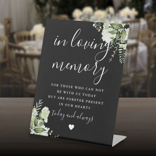 Black And White In Loving Memory Greenery Wedding Pedestal Sign