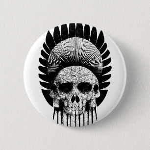 Black And White Indian Skull Button