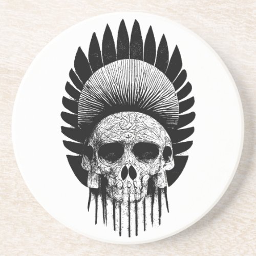 Black And White Indian Skull Coaster