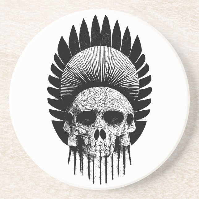 Black And White Indian Skull Coaster (Front)