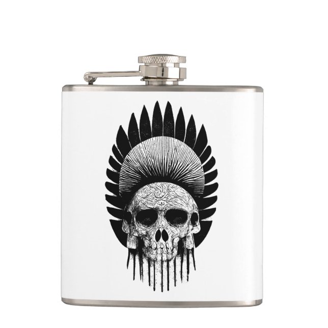 Black And White Indian Skull Flask (Front)