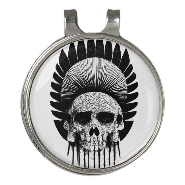 Black And White Indian Skull Golf Hat Clip (Front)
