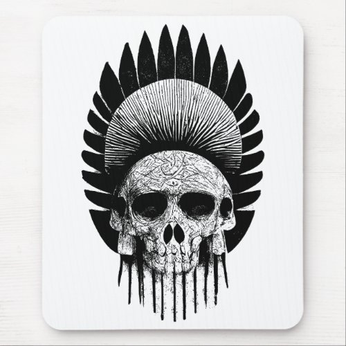 Black And White Indian Skull Mouse Pad