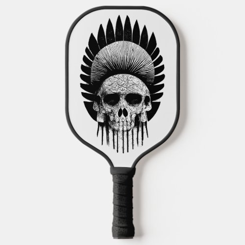 Black And White Indian Skull Pickleball Paddle