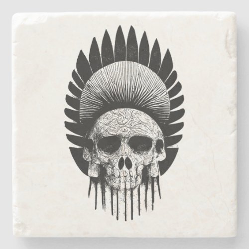 Black And White Indian Skull Stone Coaster