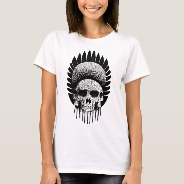 Black And White Indian Skull T-Shirt (Front)