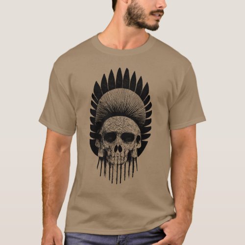 Black And White Indian Skull T_Shirt