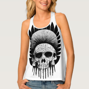 Black And White Indian Skull Tank Top