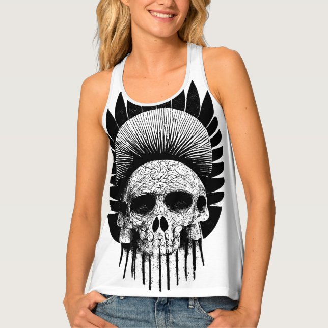 Black And White Indian Skull Tank Top (Front)