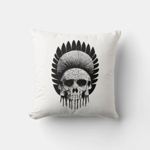 Black And White Indian Skull Throw Pillow