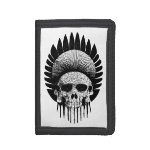 Black And White Indian Skull Tri-fold Wallet