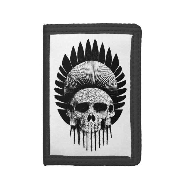 Black And White Indian Skull Trifold Wallet (Front Vertical)