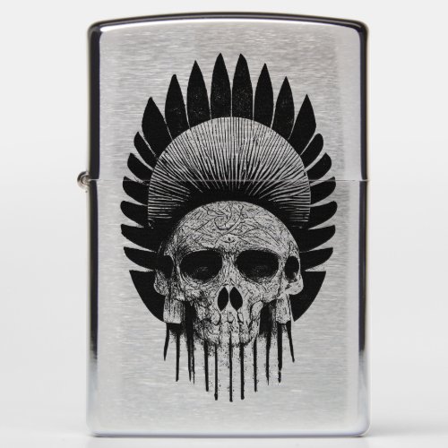 Black And White Indian Skull Zippo Lighter