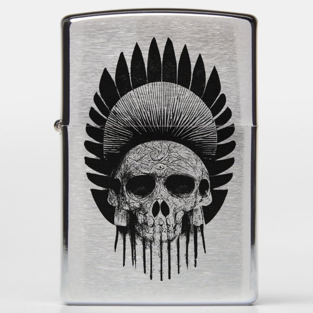 Black And White Indian Skull Zippo Lighter (Front)