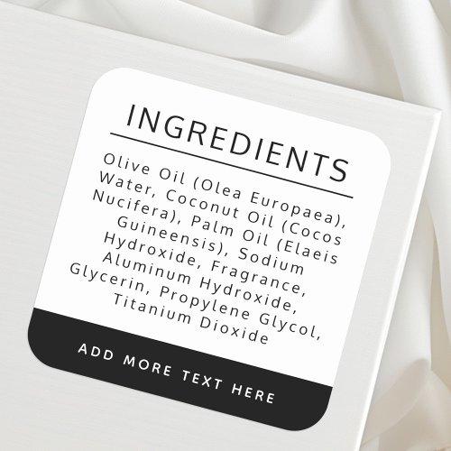 Black and white ingredient listing product label