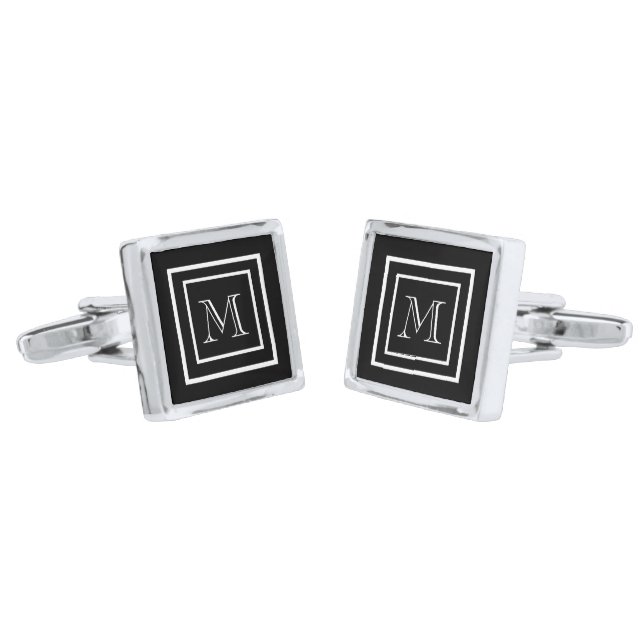 Black and White Initial Cuff Links (Angled)