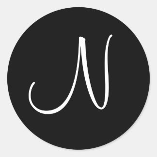 Black and White Initial N - Customized Classic Round Sticker
