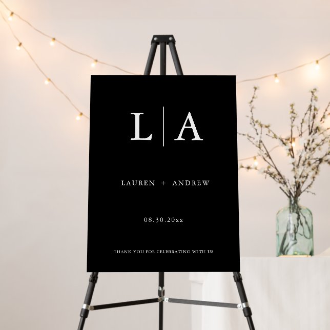 Black and White Initials Minimalist Wedding Sign (In Situ (Stand))