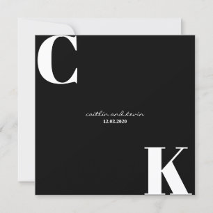 Black and White Initials Save the Date Invitation