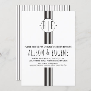 Black and white initials wedding couples shower invitation