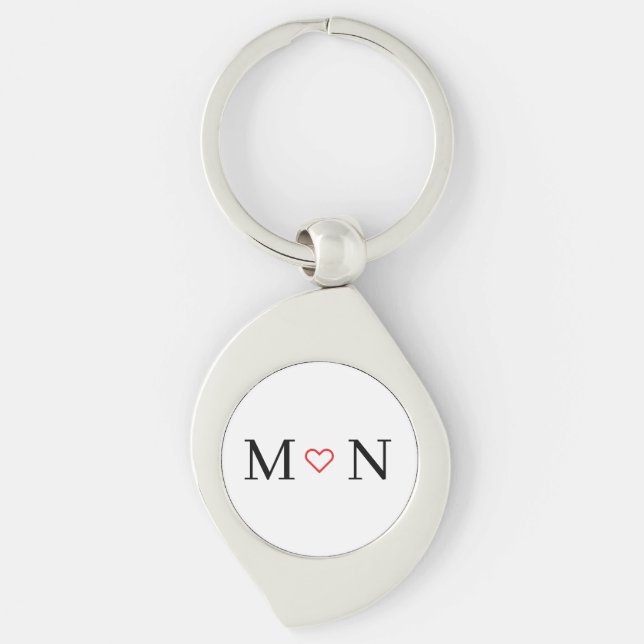 Black and white initials with Red heart Keychain (Front)