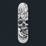 Black and White Ink Drawing Skull Skate Deck<br><div class="desc">This is a black ink drawing of my original graphite drawing of a human skull with roses.  The design centers nicely on the skate deck. Check out my shop for more similar illustrations.</div>