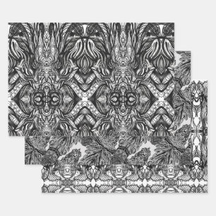 Black and White ink drawings Wrapping Paper Sheets