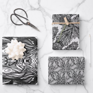 Black and White ink drawings Wrapping Paper Sheets